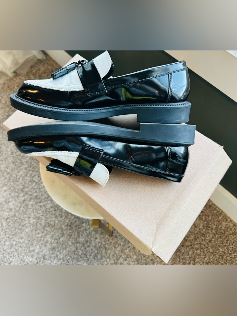 Steve Madden Black and White Tassel Penny Loafers - Picture 2 of 3